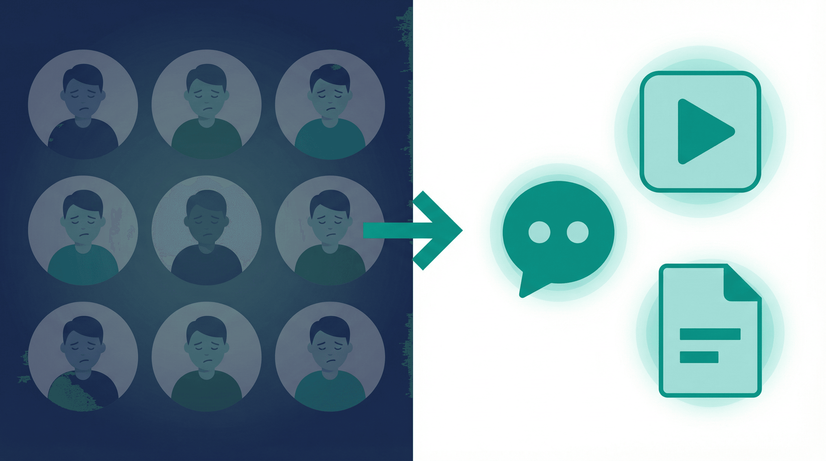 Split illustration showing synchronous video meetings transforming into async communication tools